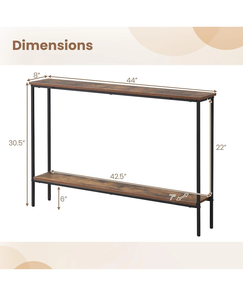 Gouun 44-Inch 2-Tier Console Table with Metal Frame