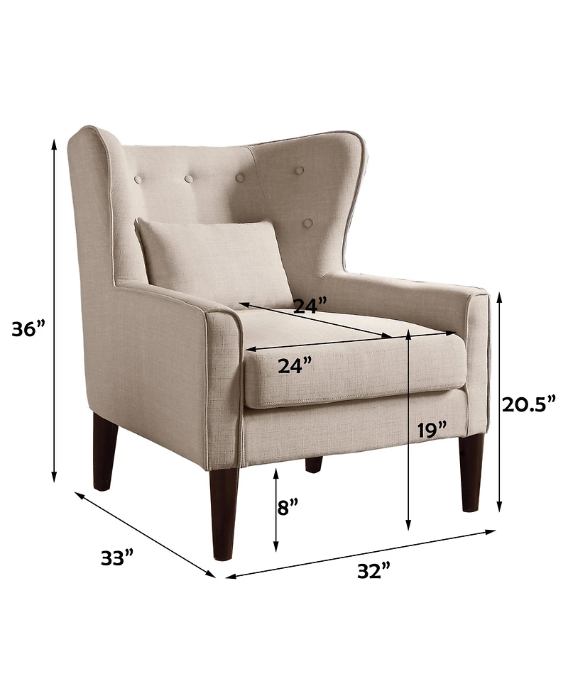Boyel Living Classic Wingback Linen Chair with Button Tufting and Solid Wood Legs