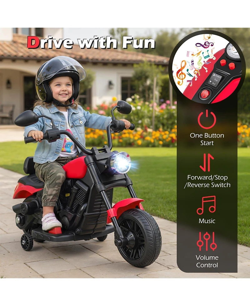 Slickblue 6V Electric Kids Motorcycle with Training Wheels, Headlight and Music