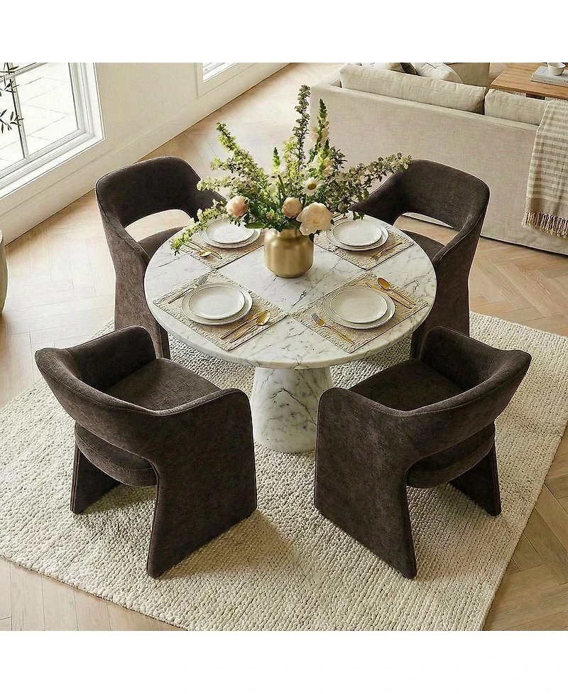 Maison Boucle Set of 2 Chenille Dining Chairs, 19-Inch Seat Height Armchairs