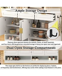 Rainsken Farmhouse Sideboard Storage Cabinet, 3 Drawers 4 Doors Buffet with Adjustable Shelving and Open Compartments for Kitchen, Living Room