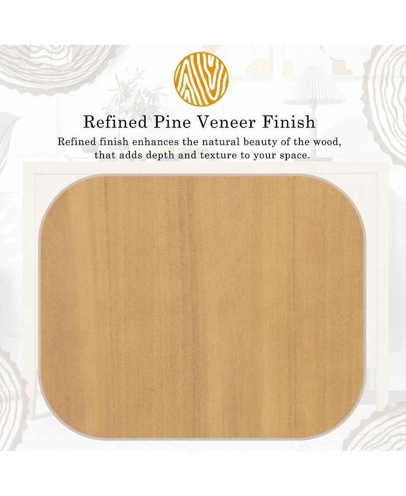 Rainsken Rustic Farmhouse Buffet Cabinet, 47.25 Inch Storage Sideboard with Pine Veneer, Adjustable Legs and Metal Pulls for Kitchen, Living Room