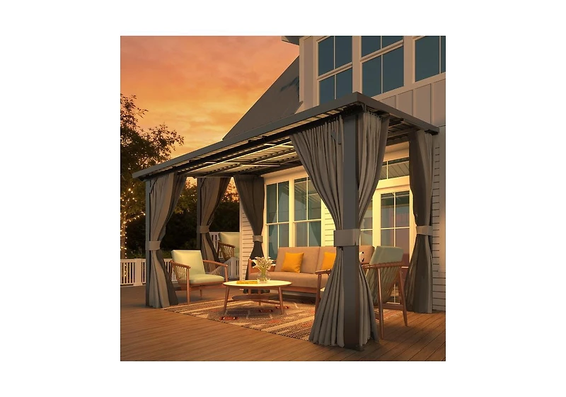 Aecojoy 12'x8' Outdoor Hardtop Metal Gazebo with Curtain and Netting