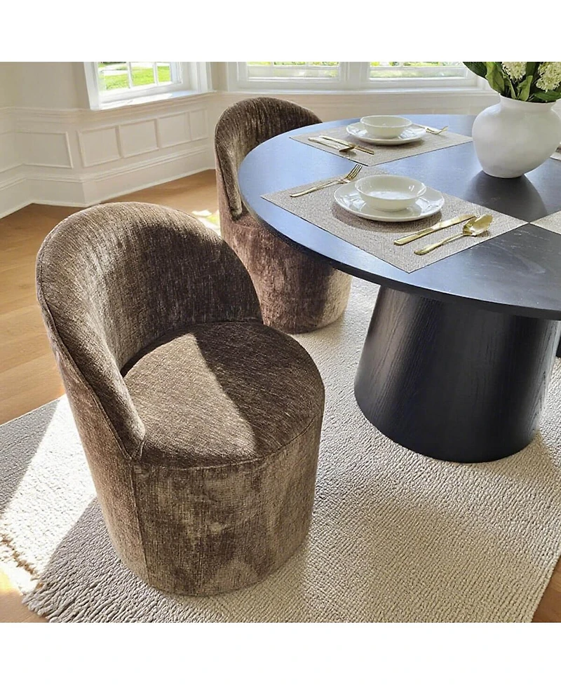 Maison Boucle Rolling Chenille Upholstered Dining Chair with Casters 1 Piece