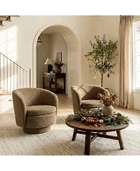 Maison Boucle 30.5 Swivel Tub Accent Chair, Woven Fabric Barrel Armchair, 1 Pc