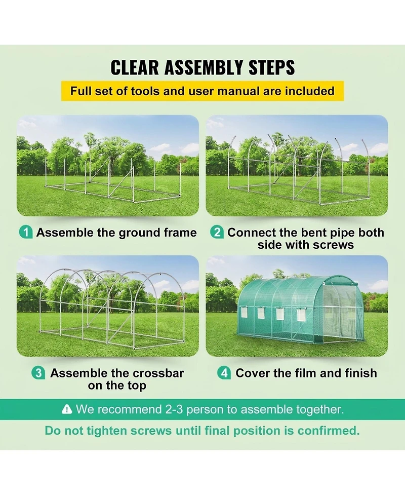 Sugift Walk-in Tunnel Greenhouse 15 x 7 x 7 ft Portable With Zippered Door and 8 Mesh Windows