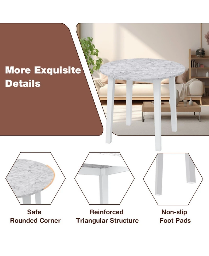 Gouun 35 in Round Marble-Textured Dining Table with Rubber Wood Legs