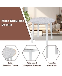 Gouun 35 in Round Marble-Textured Dining Table with Rubber Wood Legs