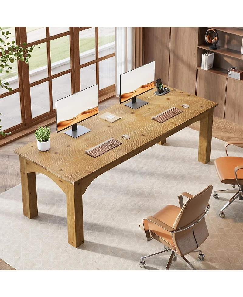 Tribesigns Solid Wood 2-Person Desk, 79-Inch Extra Long Desk, Double Computer Writing Table, Farmhouse Large Table Writing Workstation