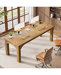 Tribesigns Solid Wood 2-Person Desk, 79-Inch Extra Long Desk, Double Computer Writing Table, Farmhouse Large Table Writing Workstation