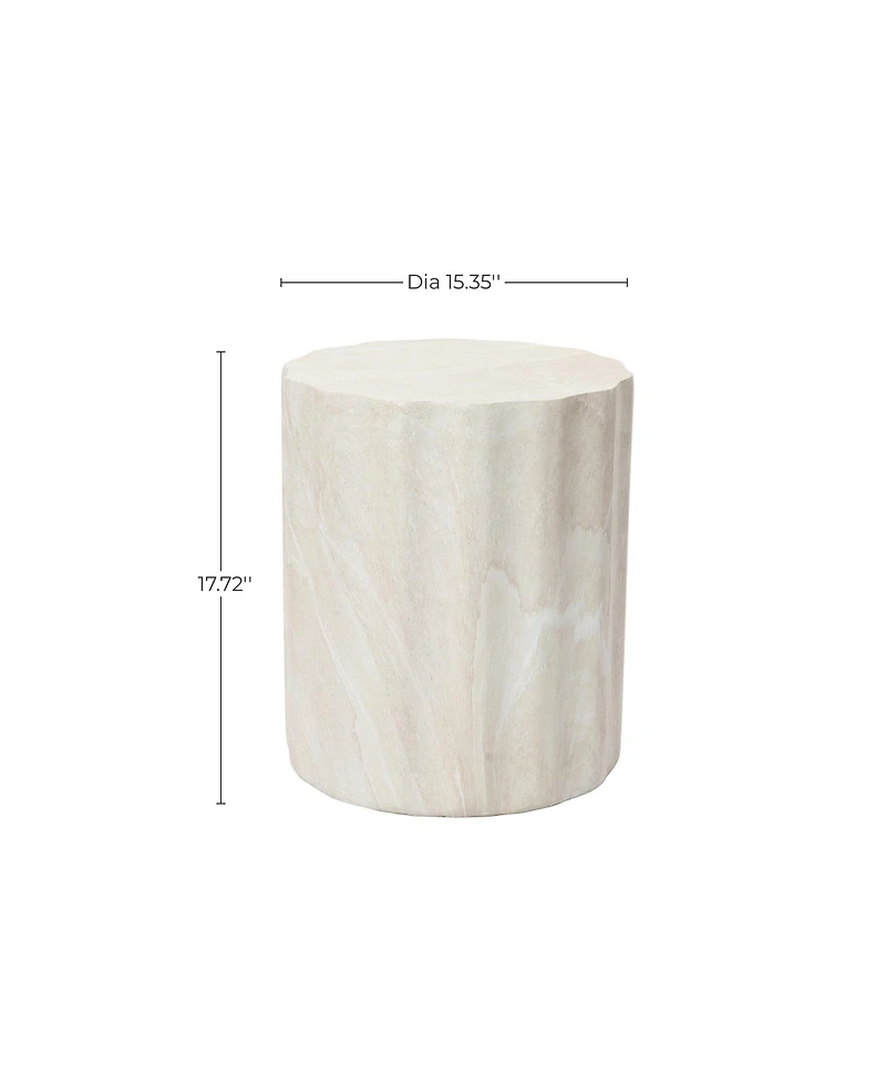 LuxenHome 17.7" Outdoor Side Table, Round End Table for Outside with Marbled Look, Small Patio Side Table for Balcony, Garden