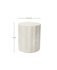 LuxenHome 17.7" Outdoor Side Table, Round End Table for Outside with Marbled Look, Small Patio Side Table for Balcony, Garden