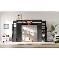 Streamdale Furniture Wooden Loft Bed w/ Desk, Hoop, Slide, Stairs