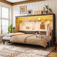 Streamdale Furniture Full Size Murphy Bed with a desk, Usb Charging Station, Led Lights