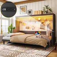 Streamdale Furniture Full Size Murphy Bed with a desk, Usb Charging Station, Led Lights