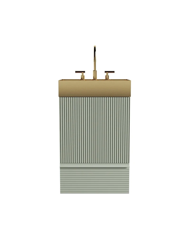 Sillysis 20" Freestanding Bathroom Vanity with Metal Vessel Sink, Modern Striped Cabinet with Drawer for Small Spaces