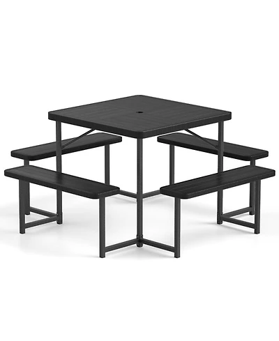 Gouun Square Hdpe Outdoor Picnic Table and 4-Bench Set for 4-8 People