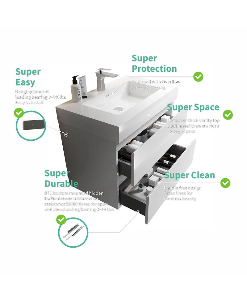 Sillysis 30" Wall Mounted Bathroom Vanity with Sink, Modern Minimalist Mdf Floating Bathroom Vanity without Faucet, Pre-Assembled