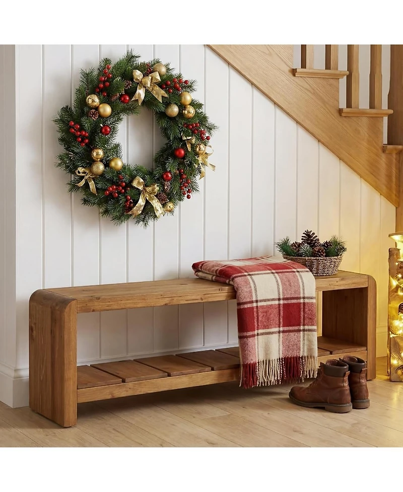 Tribesigns Solid Wood Entryway Bench with Shoe Storage, Long Shoe Bench,2-Tier End of Bed Seating