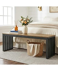 Tribesigns Entryway Bench, 47.3" Industrial End of Bed Bench with Sturdy Metal Frame, Wooden Indoor Bench