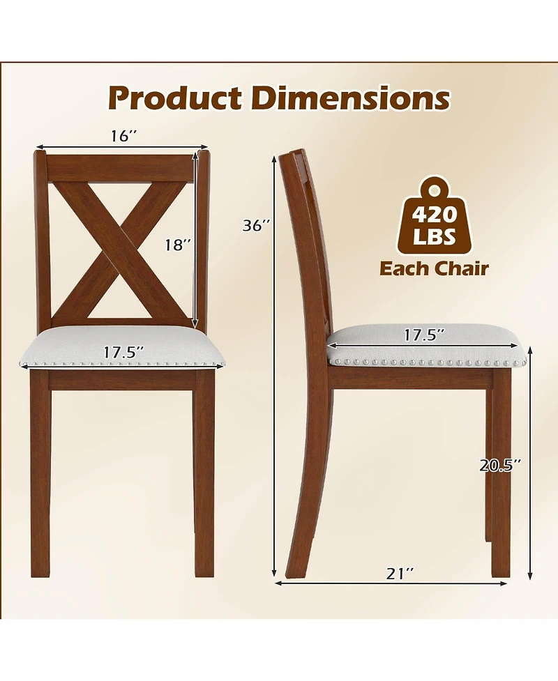 Gymax Wooden Dining Chair Set of 4 w/Acacia Wood Legs Padded Seat Curved Back