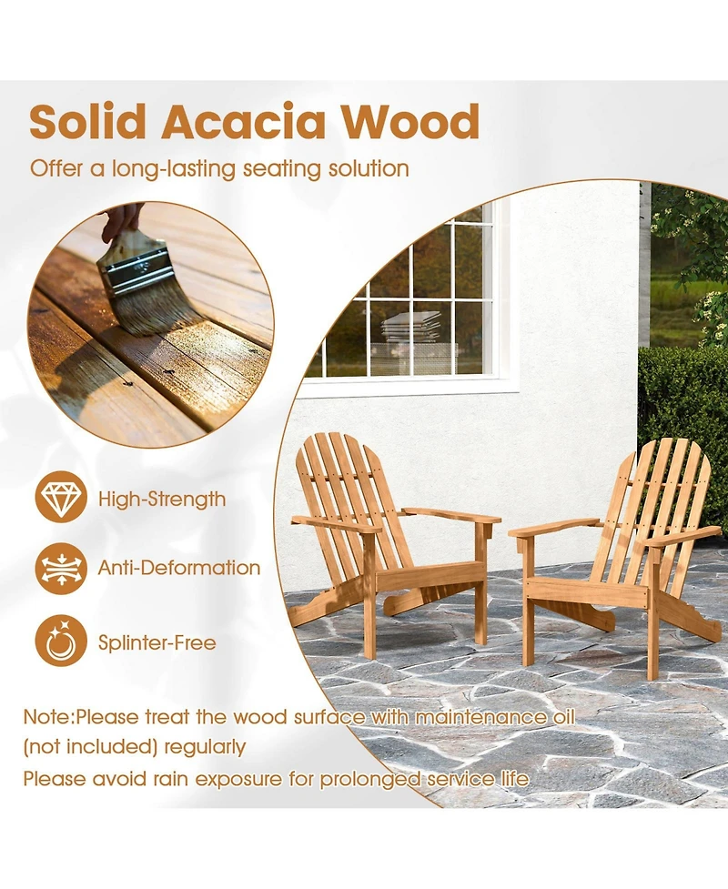 Slickblue Acacia Wood Patio Adirondack Chair with Inclined Seat and High Backrest for Porch Poolside