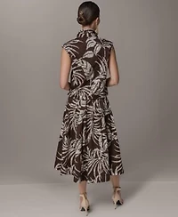 Donna Karan New York Womens Button Front Drawstring Top Printed Pleated Skirt