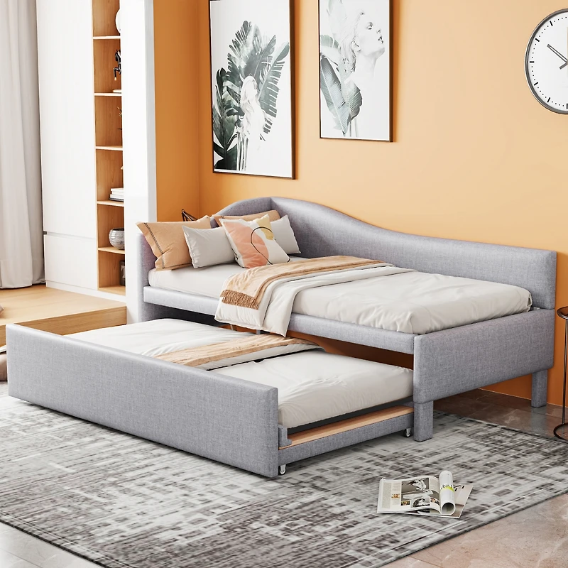 Streamdale Furniture Twin Size Upholstered L-Shaped Upholstered Daybed with Pop Up Trundle