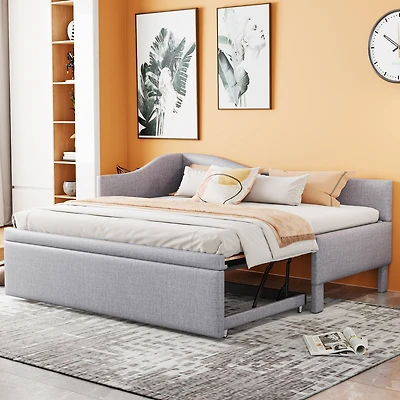 Streamdale Furniture Twin Size Upholstered L-Shaped Upholstered Daybed with Pop Up Trundle
