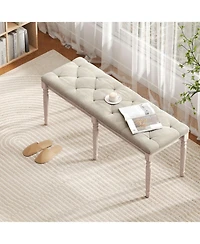 Gouun Button-Tufted Upholstered Bench with Carved Rubber Wood Legs