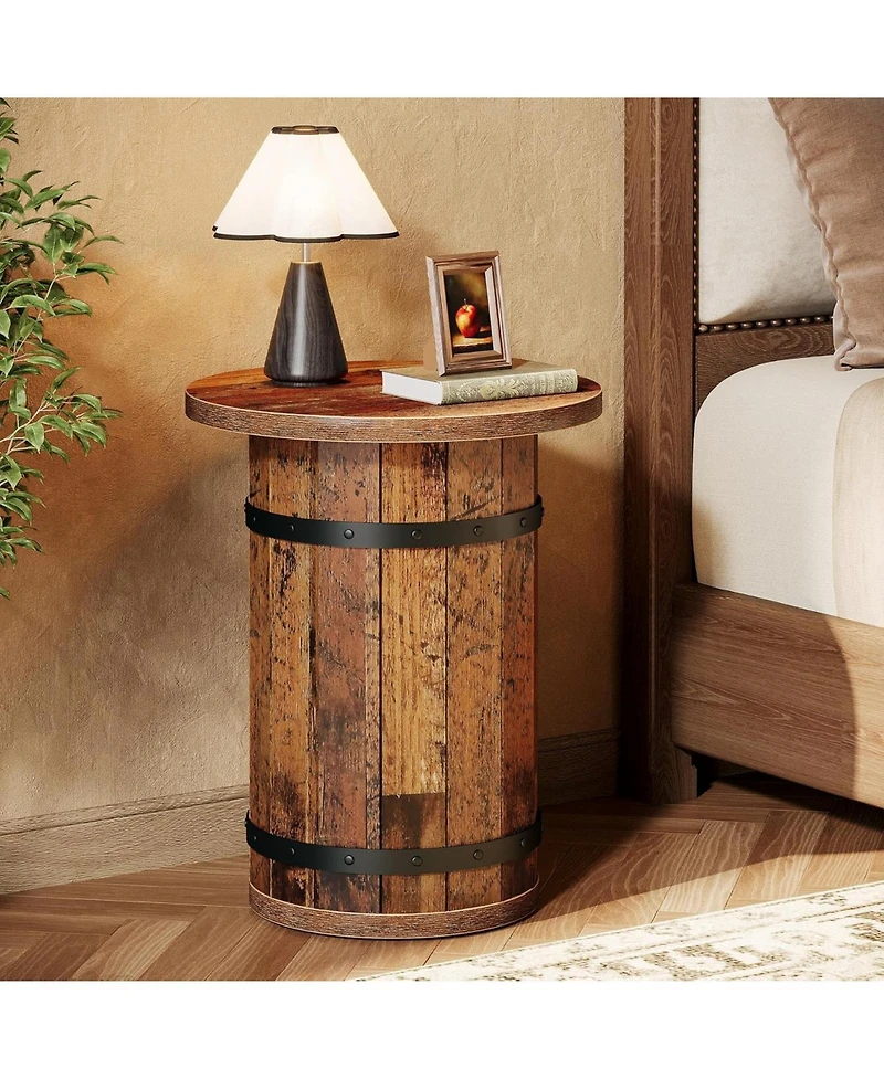 Tribesigns Round End Table Set of 2, Industrial Side Table with Sturdy Base, 19.7-Inch Nightstand for Small Spaces, Living Room, Bed Room