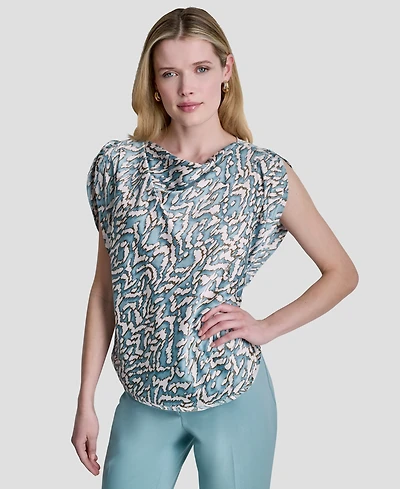 Dkny Women's Printed Cowl Neck Blouse