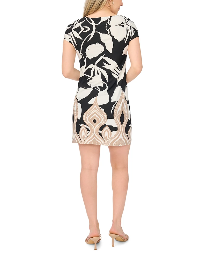 Msk Petite Printed Round Neck Shift Dress