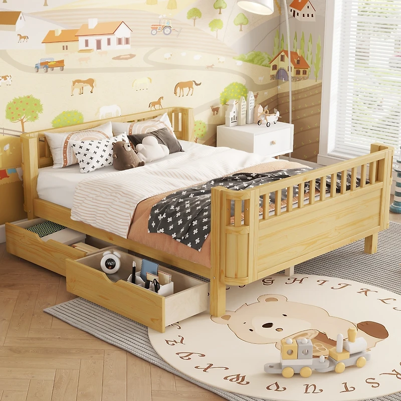 Streamdale Furniture Full Wood Platform Bed with Rails