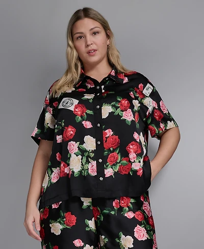 Karl Lagerfeld Paris Plus Floral-Print Collared Blouse