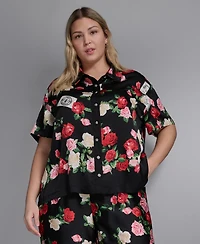 Karl Lagerfeld Paris Plus Floral-Print Collared Blouse