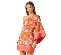 Adrianna Women's One-Shoulder Floral Paisley Printed Short Dress