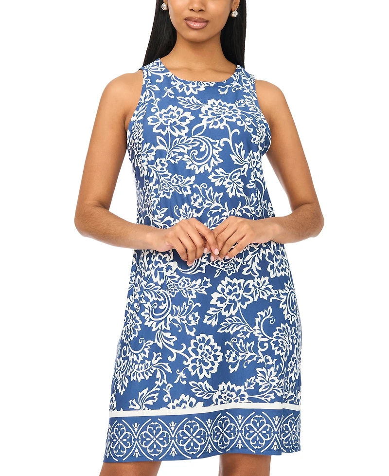 Msk Women's Floral Border-Hem Jersey Knit Dress