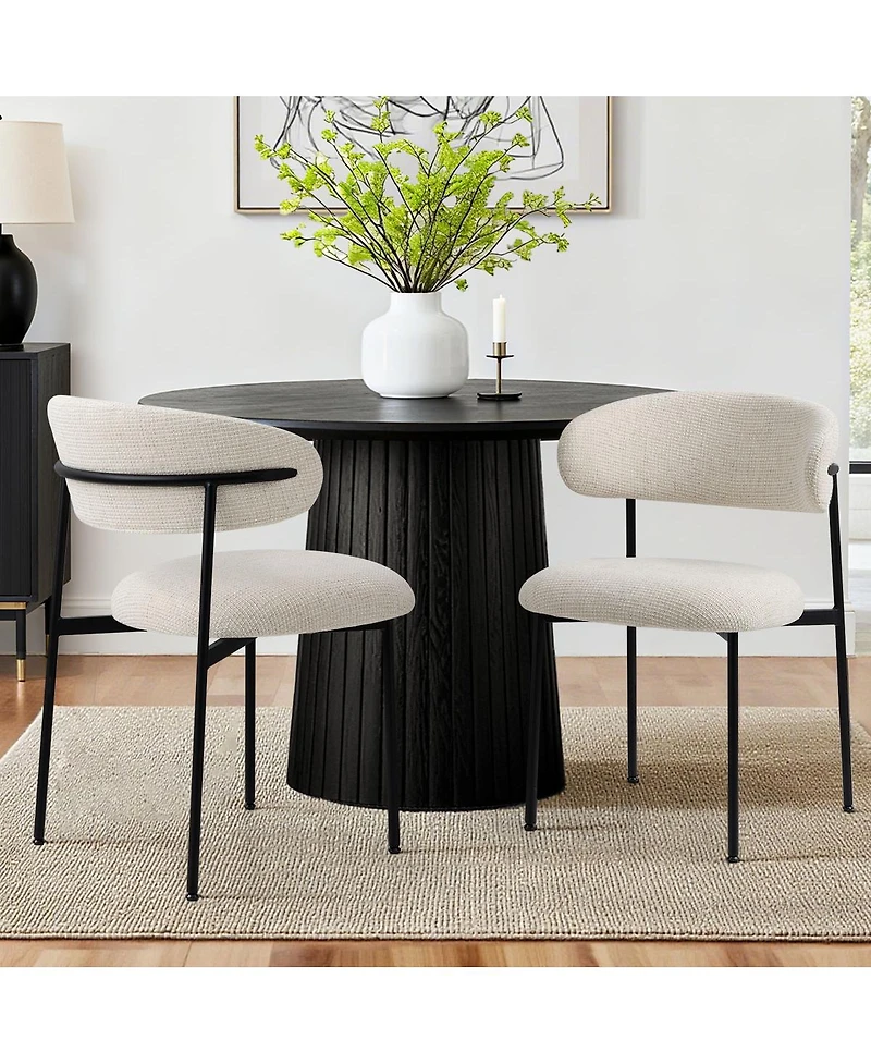 Maison Boucle Set of 2 Modern Textured Upholstered Dining Chairs with Curved Back