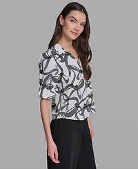 Karl Lagerfeld Paris Petite Bow Print Collared Blouse