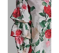 Karl Lagerfeld Paris Petite Ruffle-Sleeve Rose Print Blouse