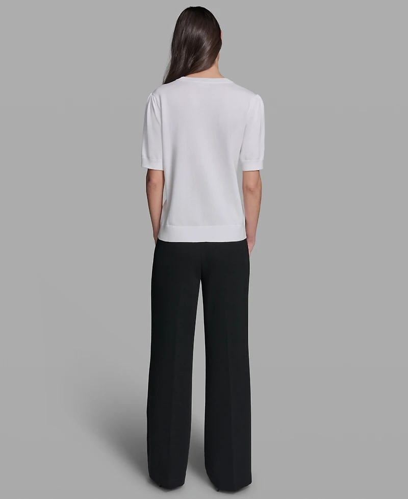 Karl Lagerfeld Paris Petite Crewneck Puff-Sleeve Sweater