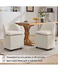 Rainsken Rolling Dining Chairs Set of 2, Chenille Upholstered Kitchen Chairs with Universal Wheels and Curved Backrest for Dining Room, Living Room