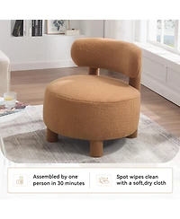 Rainsken Teddy Fabric Accent Chair, Upholstered Slipper Side Chair with Curved Backrest and Solid Wood Legs for Living Room and Reading Nook