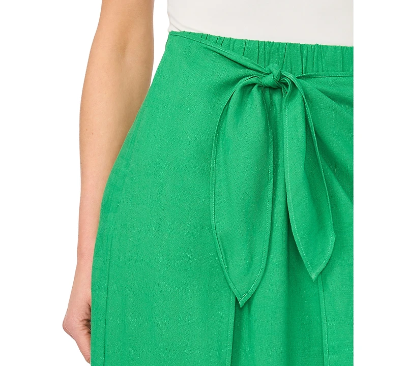 CeCe Women's Wide-Tie Slit Piping Trim Midi Skirt