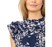 CeCe Women's Flutter-Sleeve Crewneck Smocked Waist Midi Dress