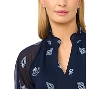 CeCe Women's Embroidered Split V-Neck Blouse