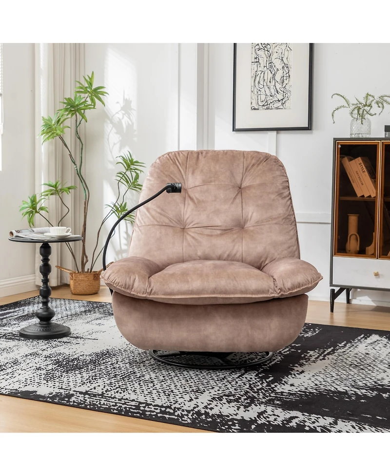 Rainsken Swivel Rocking Recliner Chair, Single Lounge Chair with Phone Holder, Comfortable Relaxing Chair for Living Room and Office