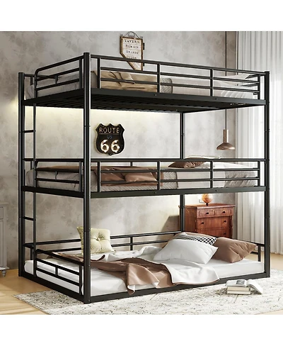 Streamdale Furniture Metal Triple Bunk Bed with Guardrails