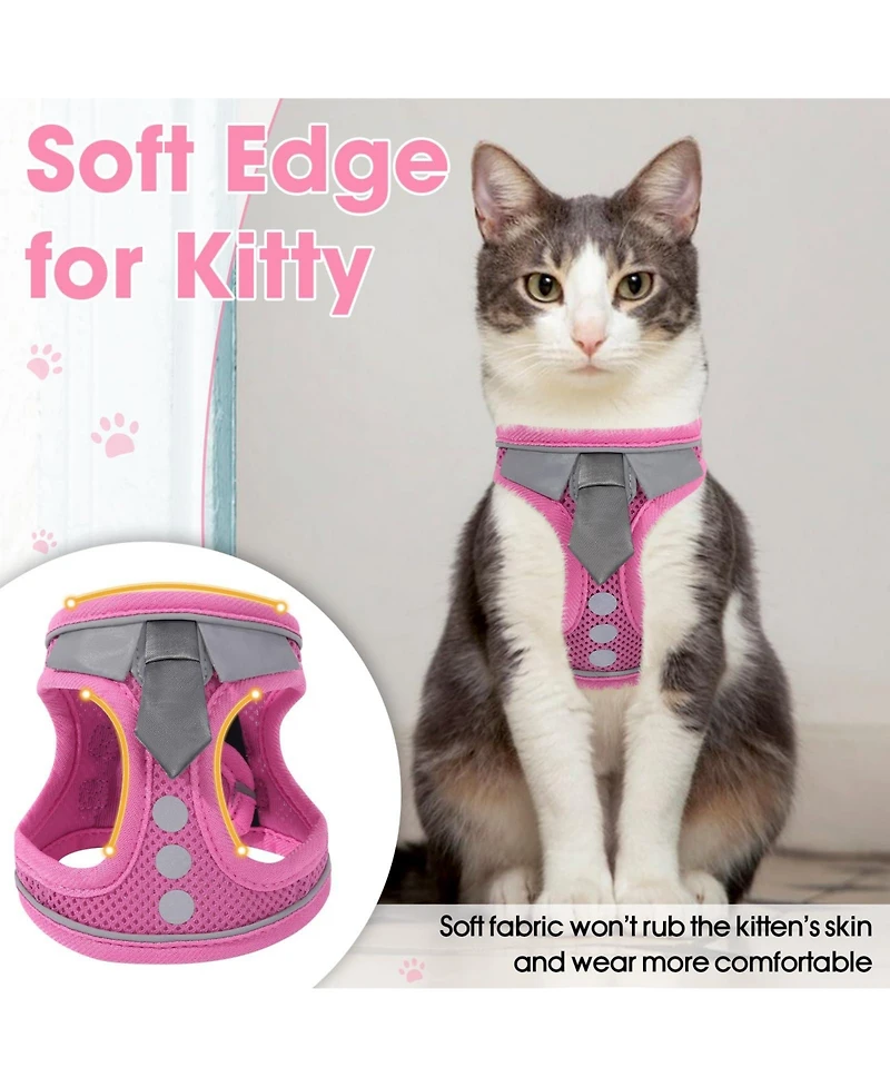 Aronkl Escape Proof Cat Harness Leash Set Soft Adjustable Breathable Mesh Reflective Strips for Kitten Puppy Bunny